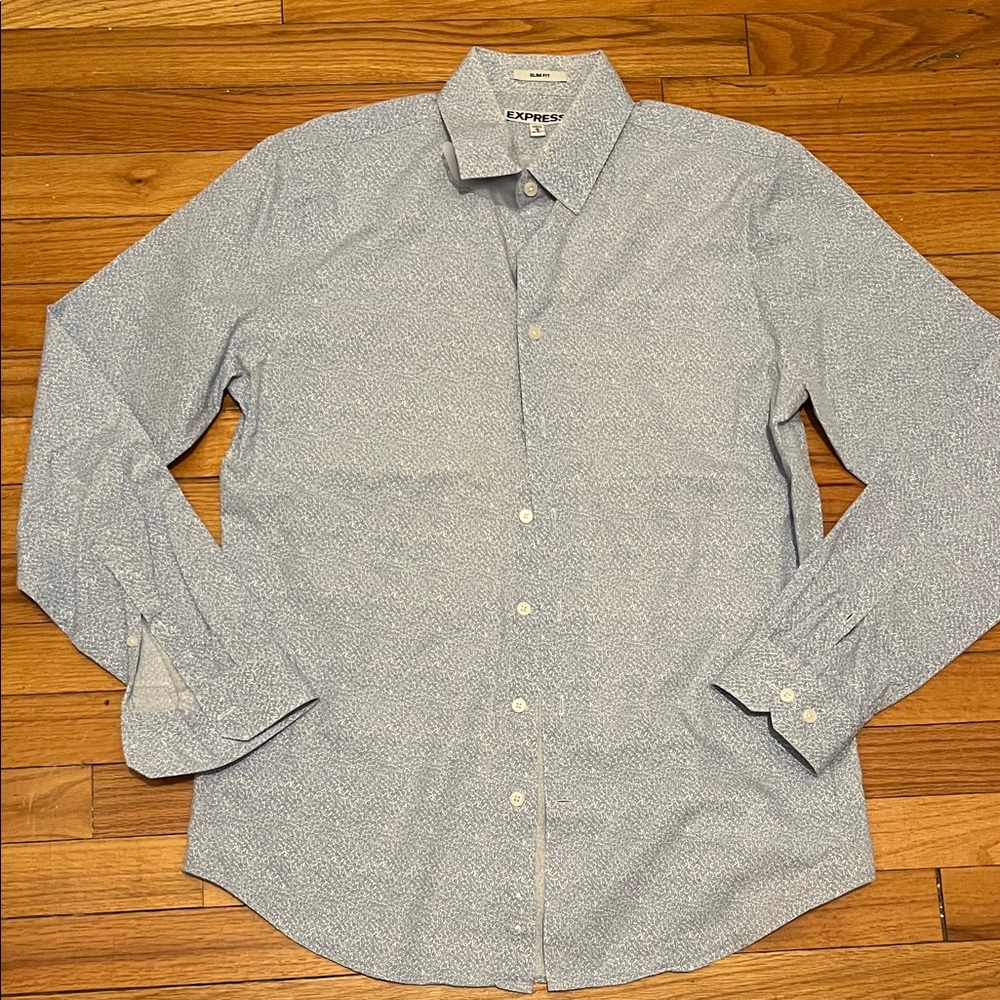 Express Men's Light Blue Patterned Shirt